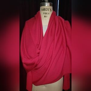 Liz Claiborne neon fuschia pink 90% wool 10% silk knit high low wrap cardigan 2X